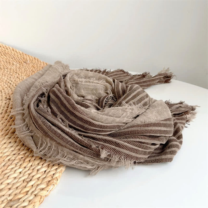 Buddha Stones Écharpe texturée à rayures verticales et pompons pour femme, automne-hiver - image 11