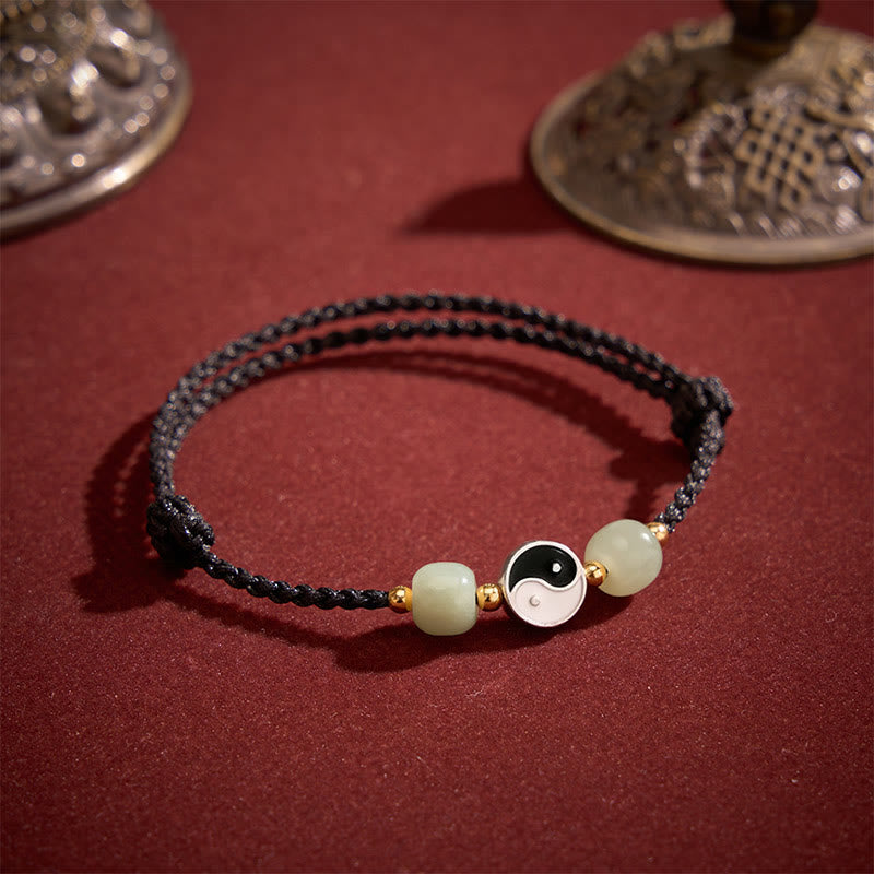 Buddha Stones Bracelet d'équilibre en alliage Yin Yang, perles de jade Hetian et cordon rouge - image 13
