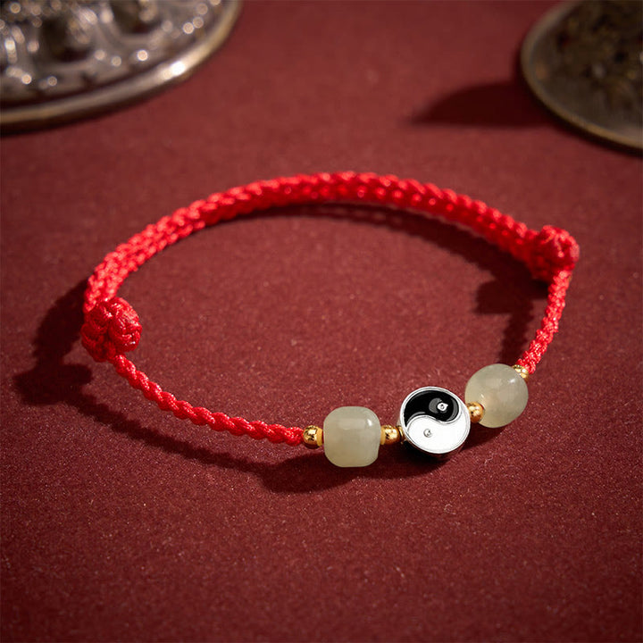 Buddha Stones Bracelet d'équilibre en alliage Yin Yang, perles de jade Hetian et cordon rouge - image 2