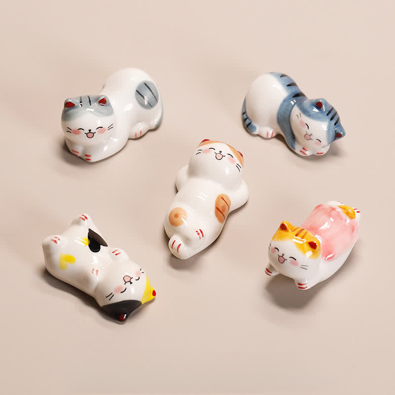 Buddha Stones Petit porte-baguettes de table en céramique en forme de chat porte-bonheur - image 0