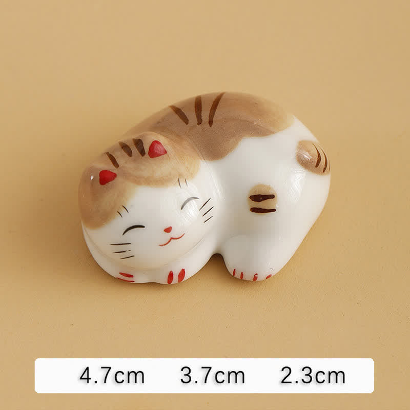Buddha Stones Petit porte-baguettes de table en céramique en forme de chat porte-bonheur - Petit chat orange, environ 4,7 × 3,7 × 2,3 cm - image 13