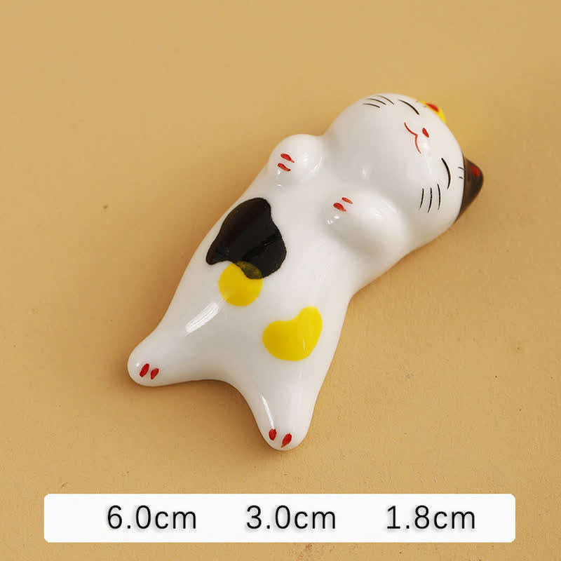 Buddha Stones Petit porte-baguettes de table en céramique en forme de chat porte-bonheur - Petit chat paresseux, environ 6,0 × 3,0 × 1,8 cm - image 20