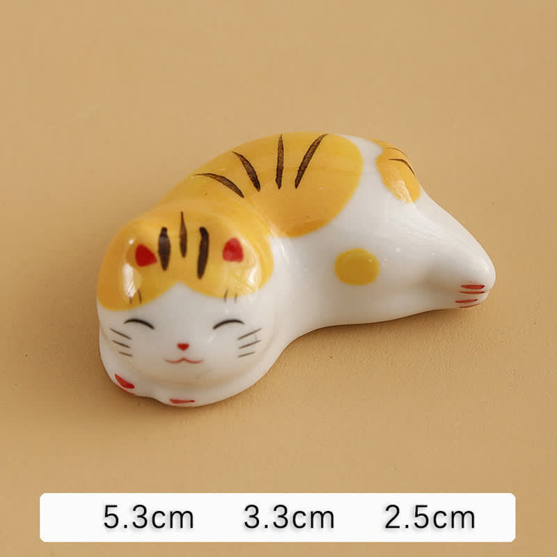 Buddha Stones Petit porte-baguettes de table en céramique en forme de chat porte-bonheur - Petit chat jaune, environ 5,3 × 3,3 × 2,5 cm - image 16
