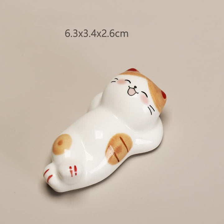 Buddha Stones Petit porte-baguettes de table en céramique en forme de chat porte-bonheur - Chat avec une patte levée, environ 6,3 × 3,4 × 2,6 cm - image 4