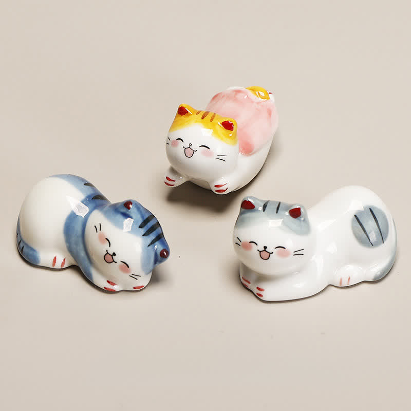 Buddha Stones Petit porte-baguettes de table en céramique en forme de chat porte-bonheur - image 12