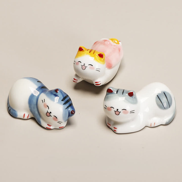 Buddha Stones Petit porte-baguettes de table en céramique en forme de chat porte-bonheur - image 12