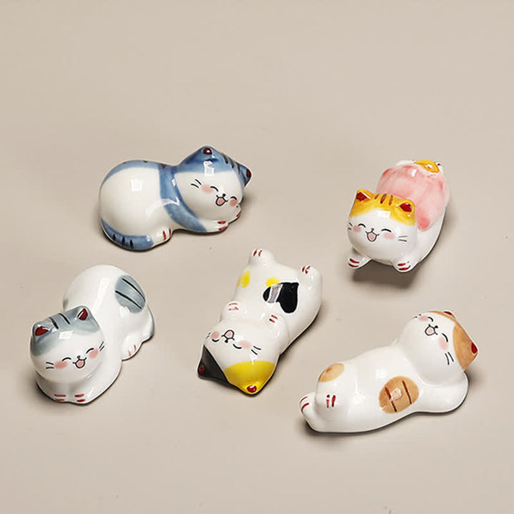 Buddha Stones Petit porte-baguettes de table en céramique en forme de chat porte-bonheur - image 10