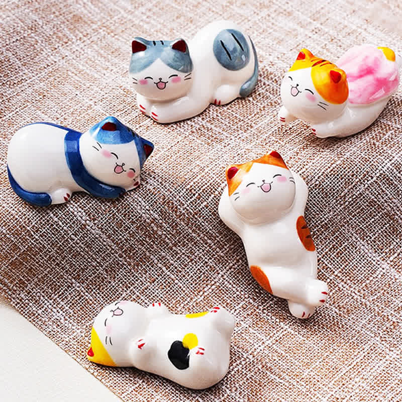Buddha Stones Petit porte-baguettes de table en céramique en forme de chat porte-bonheur - image 11