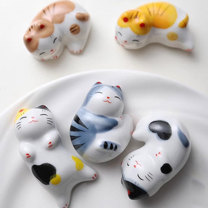 Buddha Stones Petit porte-baguettes de table en céramique en forme de chat porte-bonheur - image 22