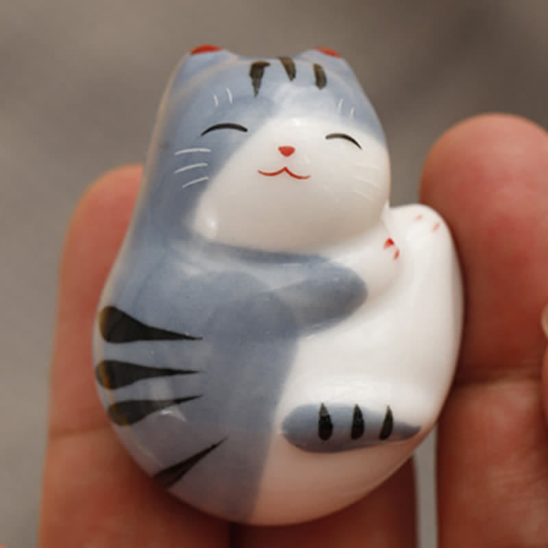 Buddha Stones Petit porte-baguettes de table en céramique en forme de chat porte-bonheur - image 18