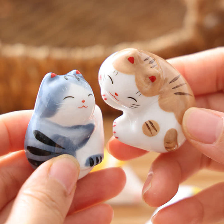Buddha Stones Petit porte-baguettes de table en céramique en forme de chat porte-bonheur - image 26