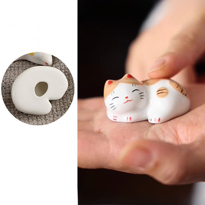Buddha Stones Petit porte-baguettes de table en céramique en forme de chat porte-bonheur - image 15