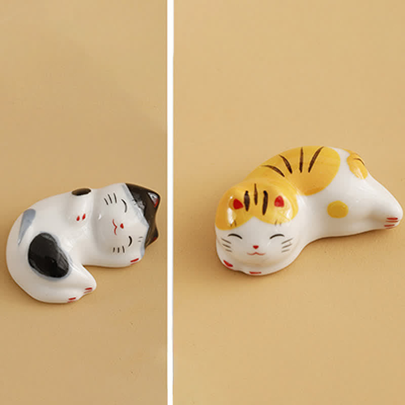 Buddha Stones Petit porte-baguettes de table en céramique en forme de chat porte-bonheur - image 27