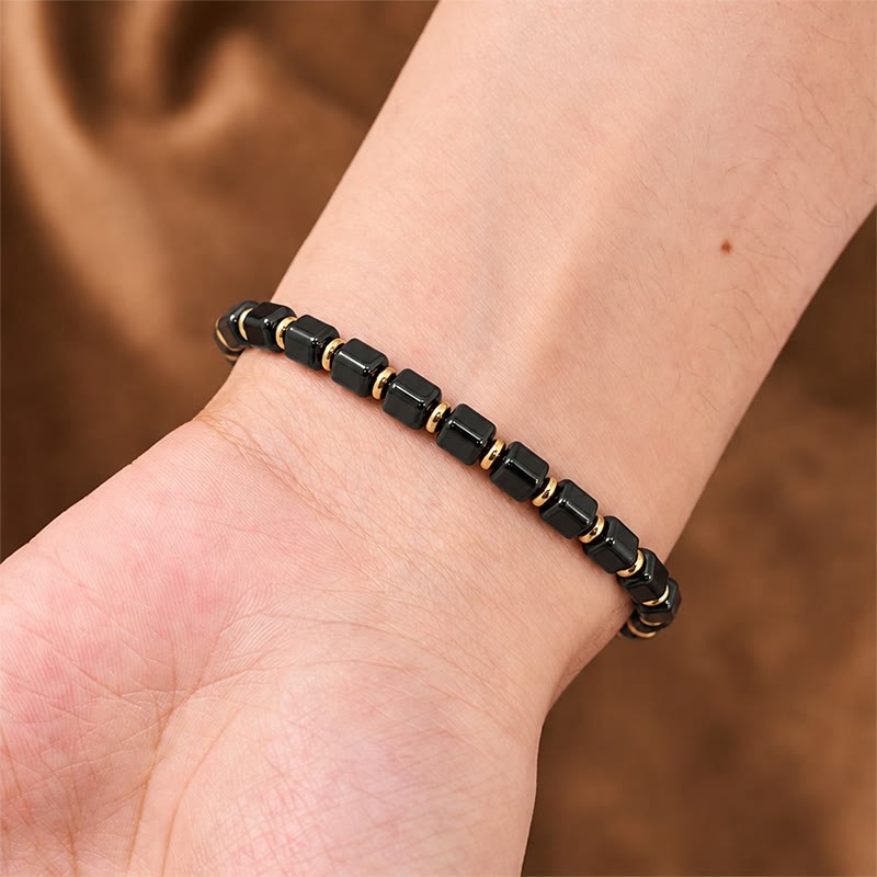 Buddha Stones Bracelet ajustable tressé à perles carrées de protection en obsidienne noire - image 4