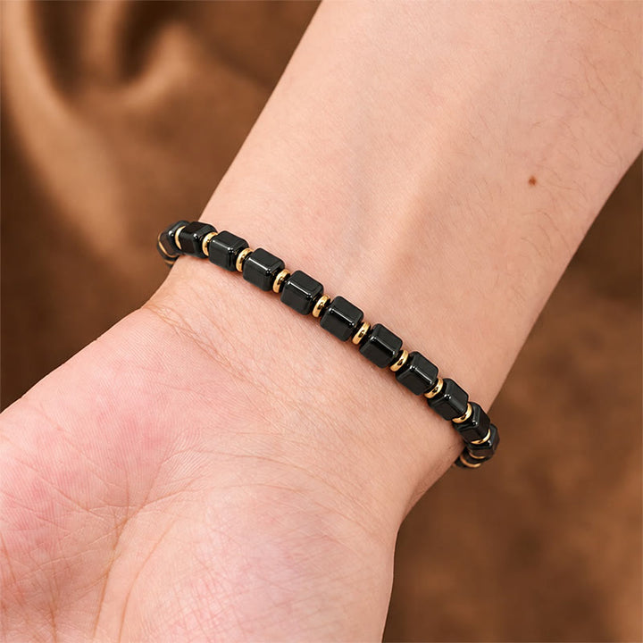 Buddha Stones Bracelet ajustable tressé à perles carrées de protection en obsidienne noire - image 4