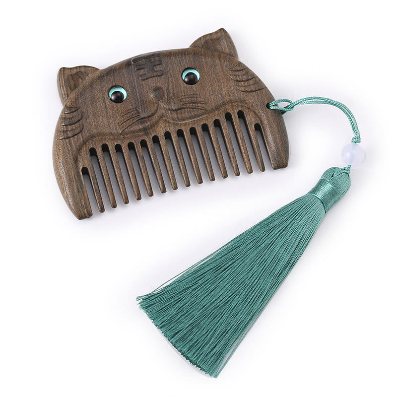 Mini peigne portable en bois de santal vert avec symbole du zodiaque chinois
