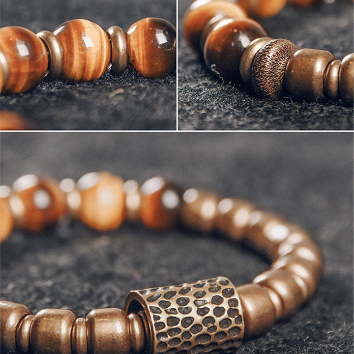 Bracelet de protection en cuivre avec pierre œil de tigre et Buddha Stones