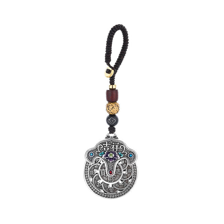 Porte-clés en cuivre Buddha Stones et fleur de pivoine