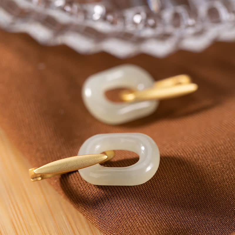 Boucles d'oreilles Buddha Stones Argent Sterling 925 Jade blanc rond Bonheur Bénédiction - image 1