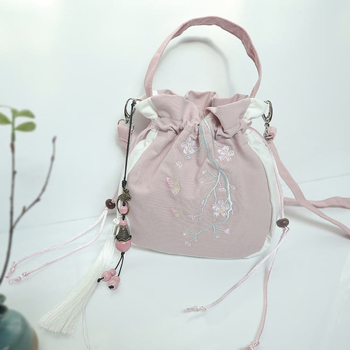 Sac à main en toile brodé à la main avec Buddha Stones et fleurs