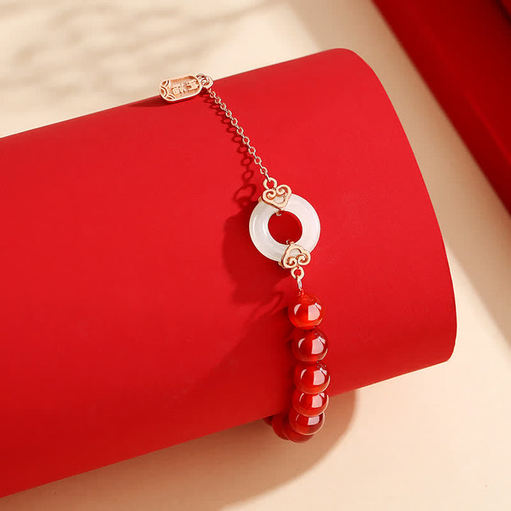 Bracelet de confiance en argent sterling 925 avec agate rouge naturelle et jade blanc avec boucle de paix et Buddha Stones