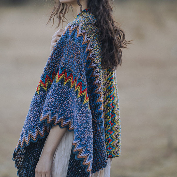 Buddha Stones, cape en tricot douce et chaude, écharpe à pompon tibétaine d'hiver - image 7