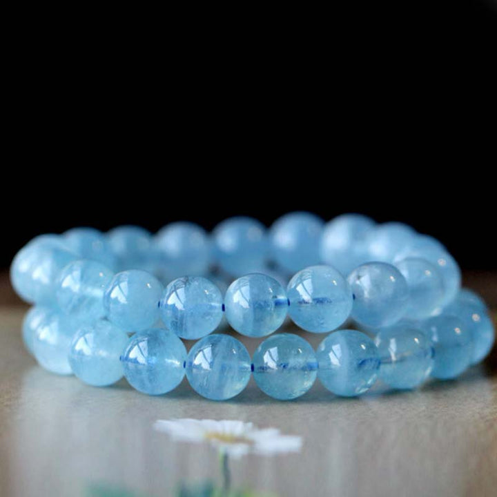 Bracelet de guérison et de sérénité en perles d'ambre et d'aigue-marine naturelles