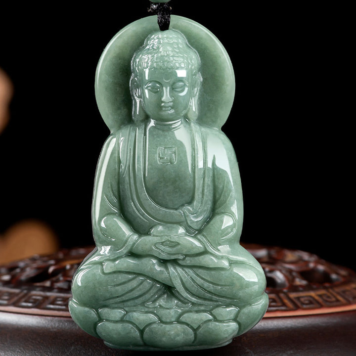 Collier en cordon de compassion avec amulette en jade Bouddha Amitabha et Buddha Stones