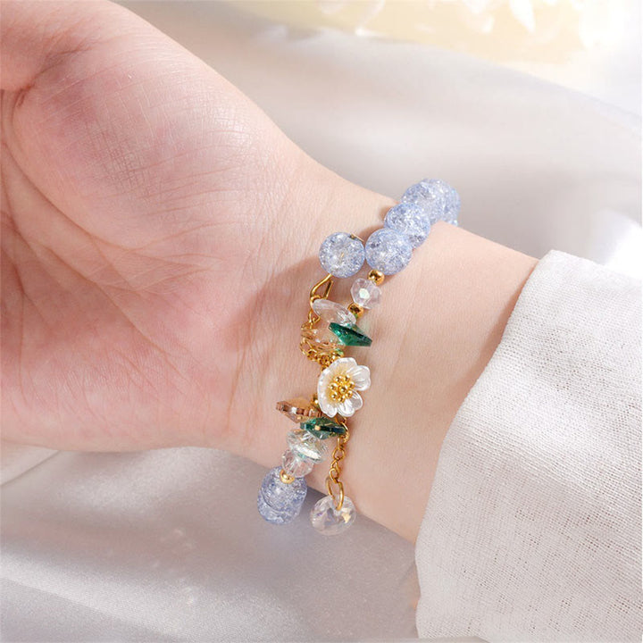 Bracelet en perles de verre à breloques en forme de fleur Buddha Stones au design simple
