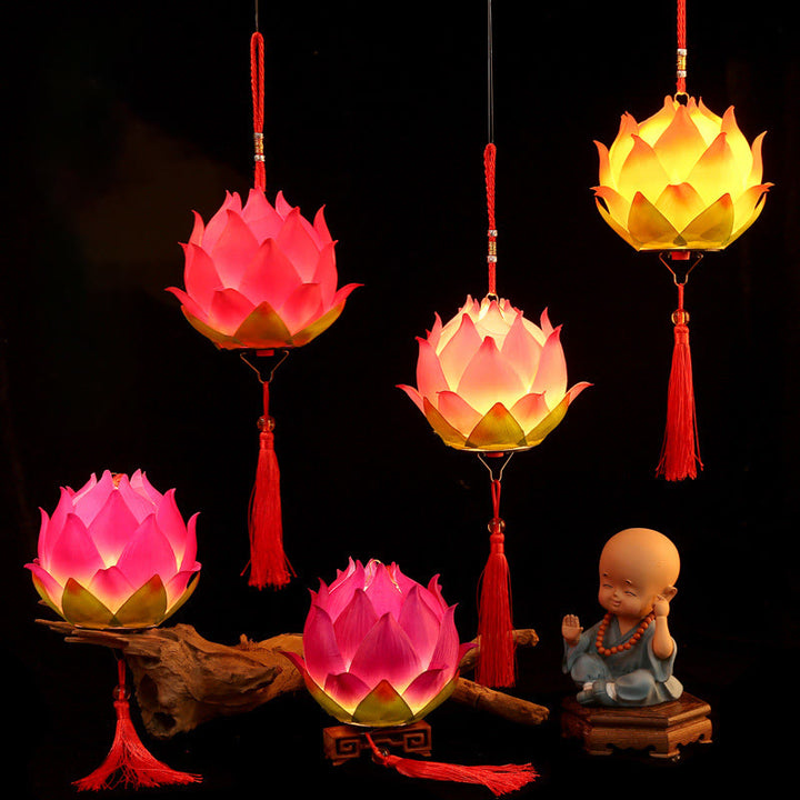 Lampe à pompon en forme de lanterne en forme de Buddha Stones et de fleur de lotus à faire soi-même - image 1
