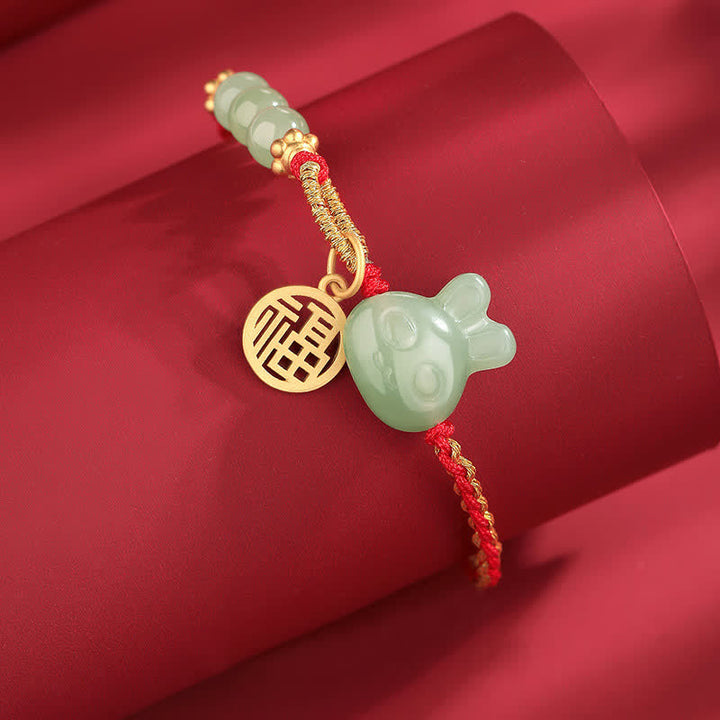 Bracelet en argent sterling 925 Buddha Stones et jade Hetian Année du lapin, porte-bonheur et cordon rouge