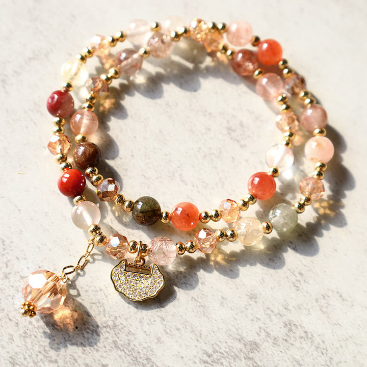 Bracelet de perles de croissance spirituelle à double tour en quartz rutile coloré