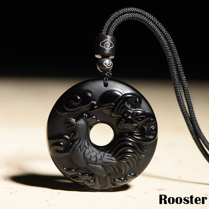 Collier avec pendentif en obsidienne noire naturelle et Buddha Stones du zodiaque chinois - Coq - image 21