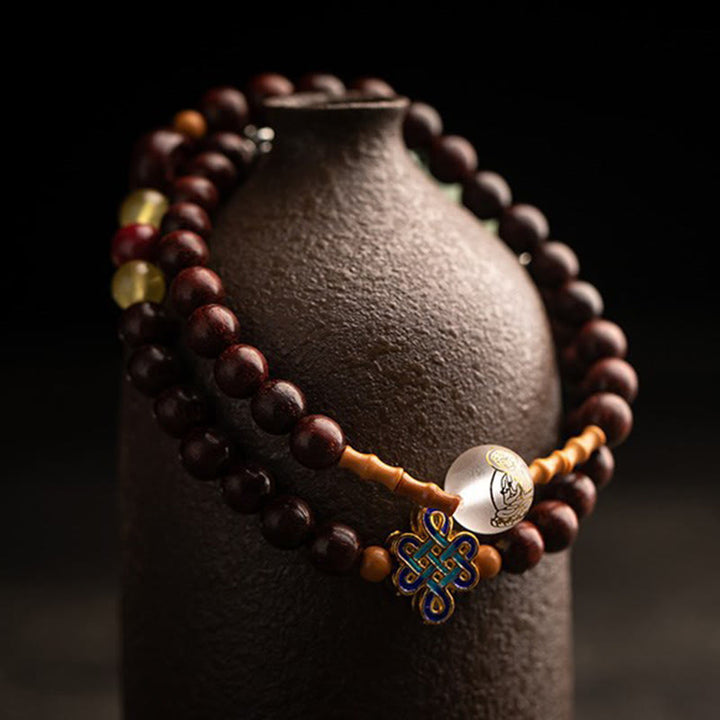 Buddha Stones Zodiaque chinois Bouddha natal Agate rouge Petite feuille Bois de santal rouge Cinabre Amulette Bénédiction Double Bracelet enroulé