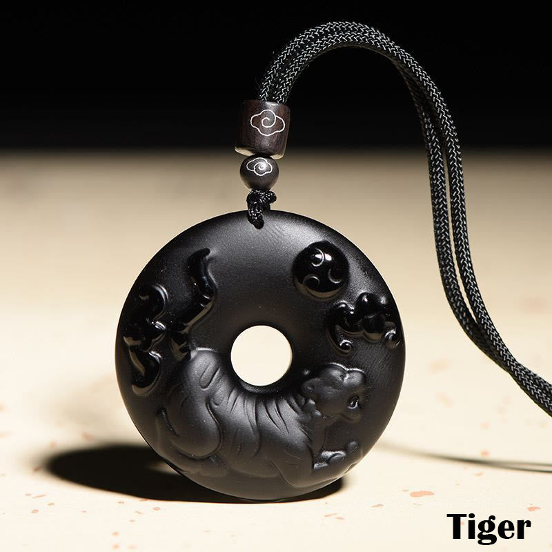 Collier avec pendentif en obsidienne noire naturelle et Buddha Stones du zodiaque chinois - Tigre - image 15