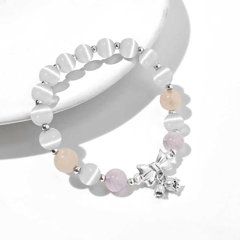 Bracelet à breloques en forme de rosette avec œil de chat, lavande et améthyste de Buddha Stones