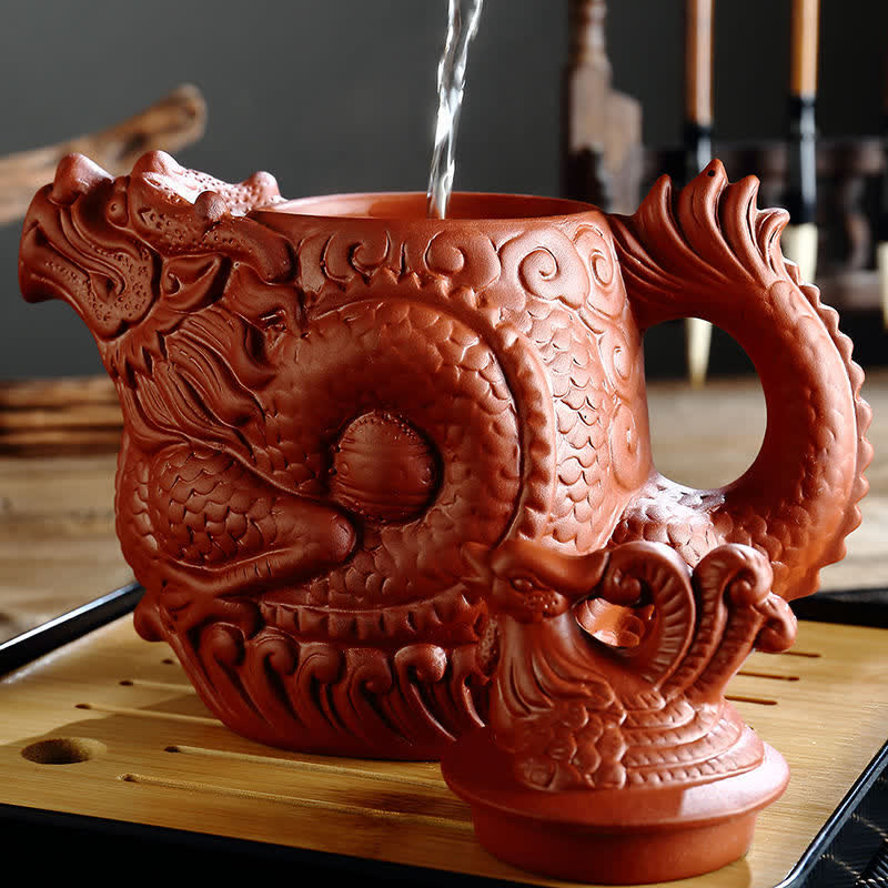Théière en céramique vintage Dragon Phoenix