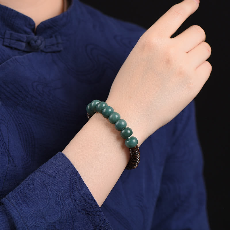 Bracelet tibétain en perles de graines Bodhi Dzi cyan en coquille de noix de coco pour éloigner les mauvais esprits