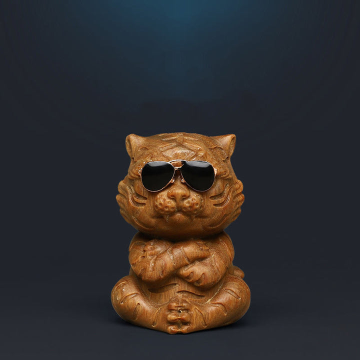 Buddha Stones Petites décorations de bureau positives gravées en bois de santal vert Tigre - image 6