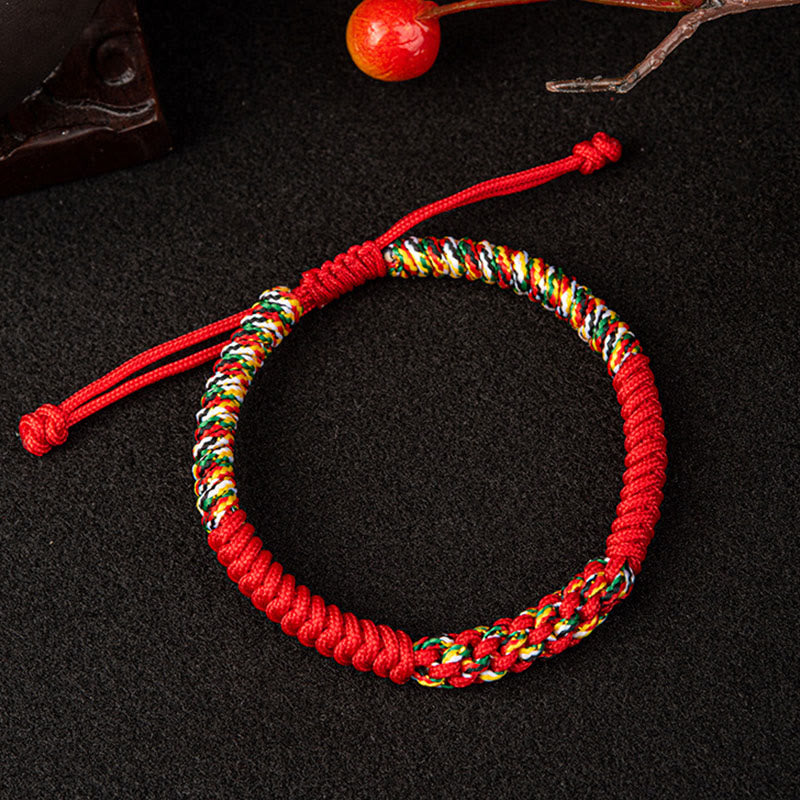 Bracelet tressé porte-bonheur en Buddha Stones tibétaines fait à la main avec nœud King Kong coloré