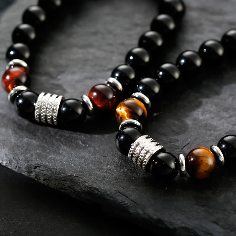 Bracelet de force et d'accomplissement en obsidienne noire naturelle œil de tigre Buddha Stones