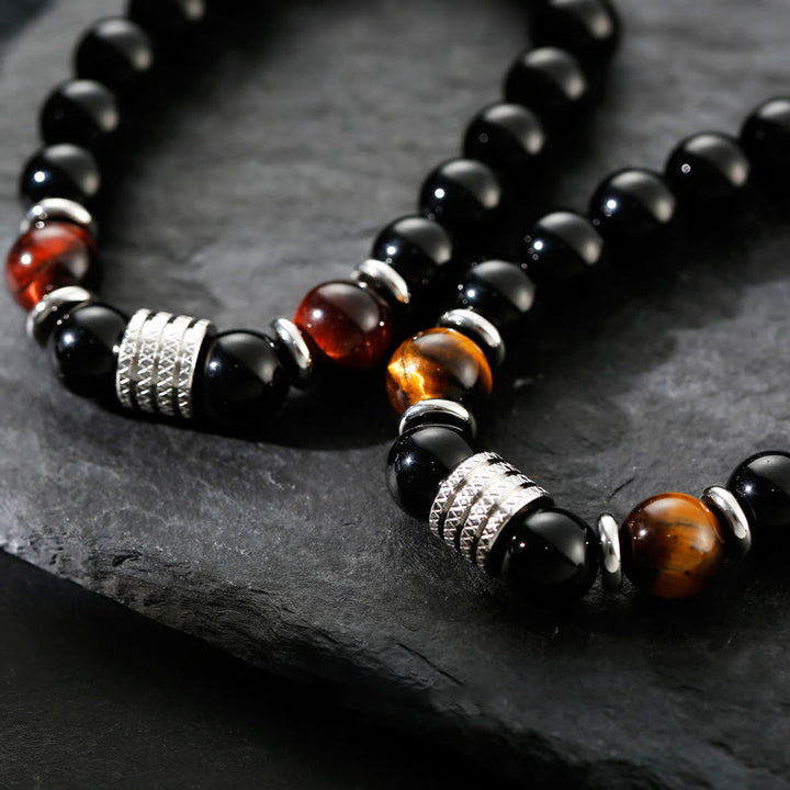 Bracelet de force et d'accomplissement en obsidienne noire naturelle œil de tigre Buddha Stones