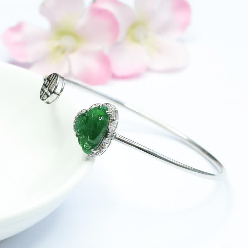 Bracelet porte-bonheur en jade et en argent sterling 925 avec Bouddha Buddha Stones