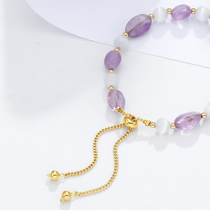Bracelet de conscience spirituelle en cristal rose améthyste et quartz rutile noir
