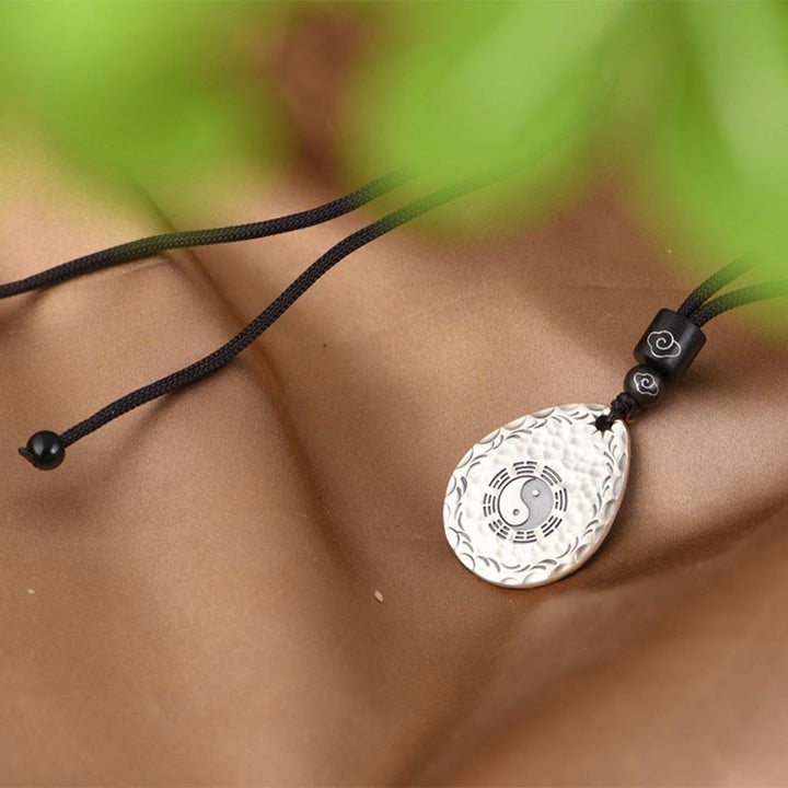 Collier pendentif en argent sterling 999 vintage avec Buddha Stones Yin Yang Bagua en forme de goutte d'eau - image 7