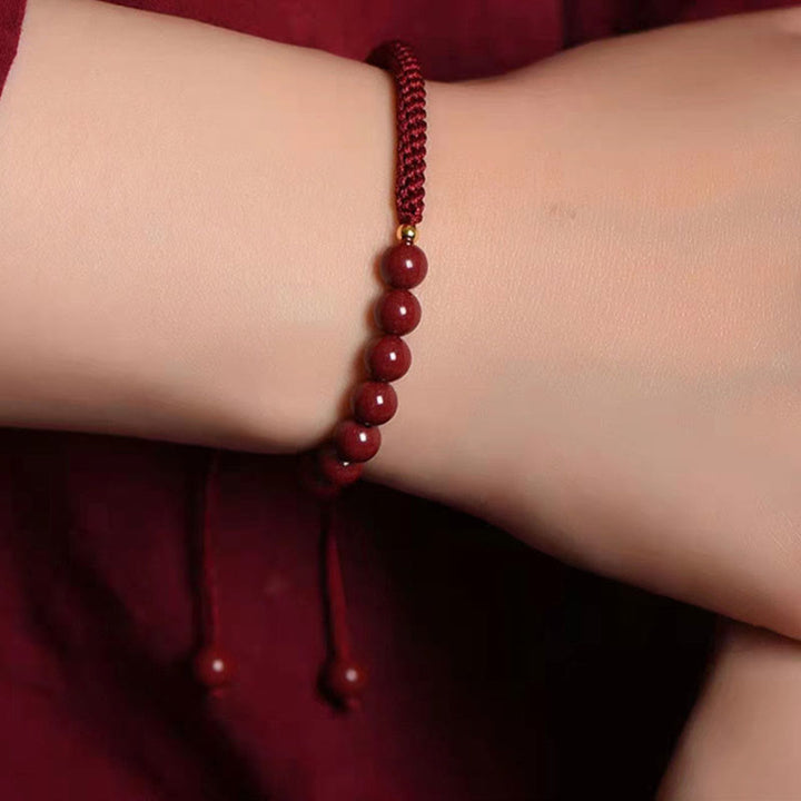 Bracelet en corde de bénédiction avec nœud King Kong en cinabre naturel et Buddha Stones