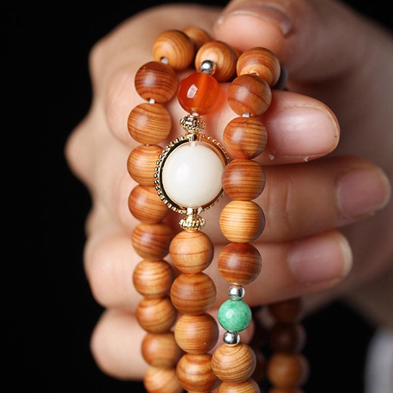 Collier et bracelet de guérison Mala en bois de rose tibétain avec Buddha Stones