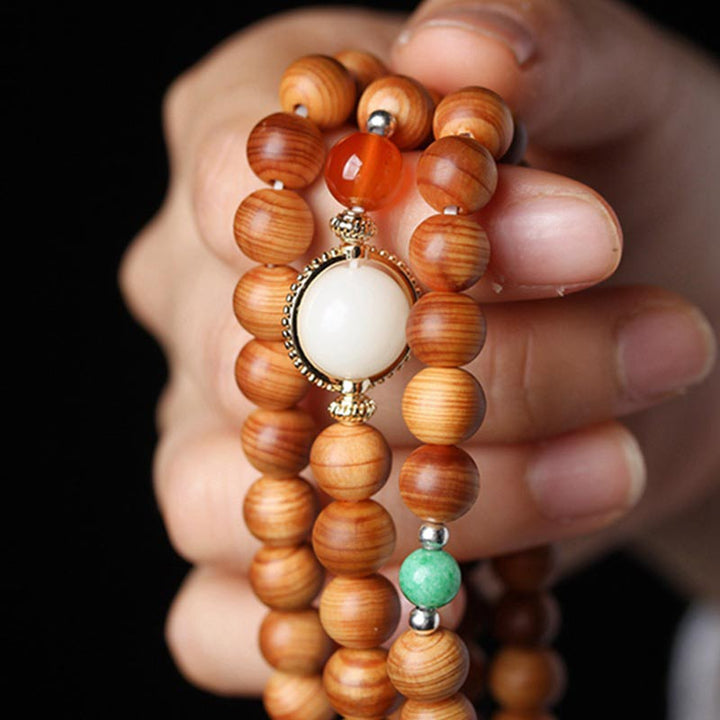 Collier et bracelet de guérison Mala en bois de rose tibétain avec Buddha Stones