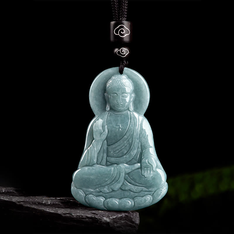 Collier pendentif en Buddha Stones Amitabha en jade naturel avec amulette de lotus et chaîne de compassion - image 7