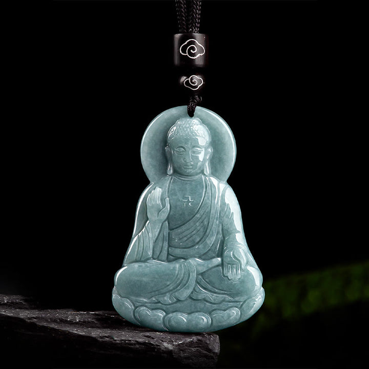 Collier pendentif en Buddha Stones Amitabha en jade naturel avec amulette de lotus et chaîne de compassion - image 7